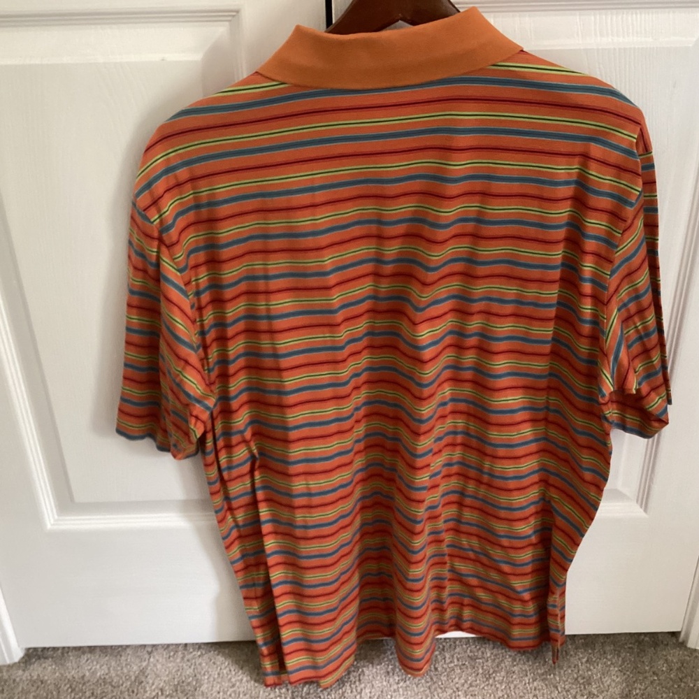 Men’s BUGATCHI Orange Striped 1/4 Button Up Polo Shirt 100% Egyptian Cotton XL - Picture 3 of 7